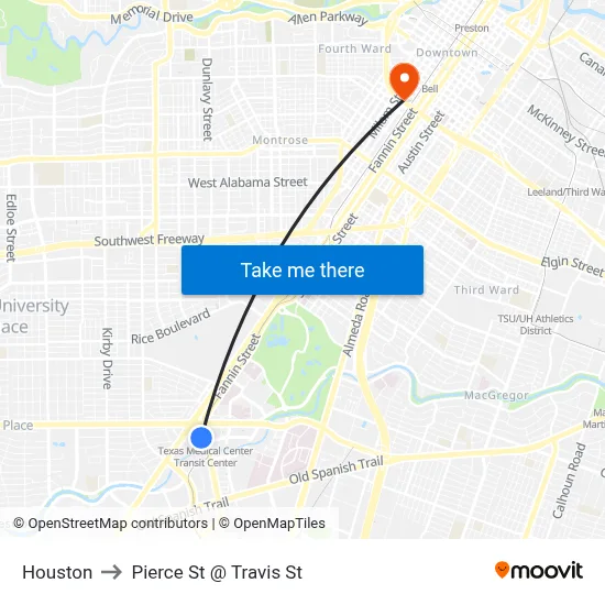 Houston to Pierce St @ Travis St map