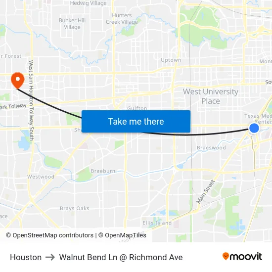 Houston to Walnut Bend Ln @ Richmond Ave map