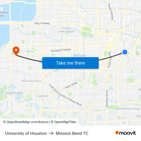 University of Houston to Mission Bend TC map