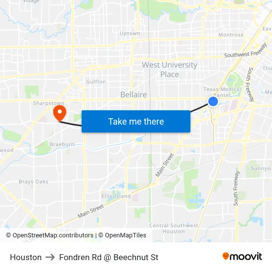 Houston to Fondren Rd @ Beechnut St map