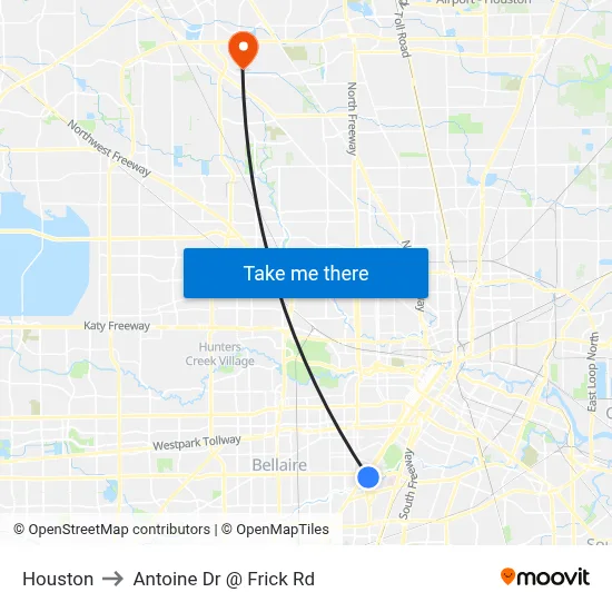 Houston to Antoine Dr @ Frick Rd map