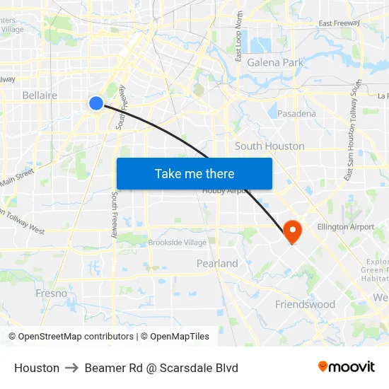 Houston to Beamer Rd @ Scarsdale Blvd map