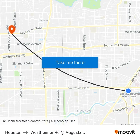 Houston to Westheimer Rd @ Augusta Dr map
