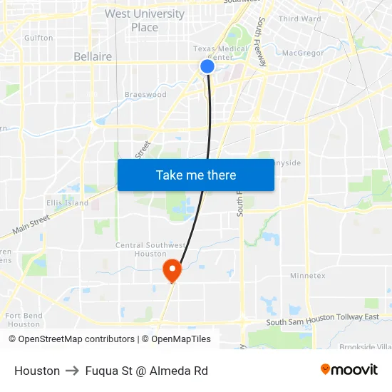 Houston to Fuqua St @ Almeda Rd map