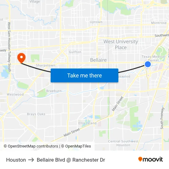 Houston to Bellaire Blvd @ Ranchester Dr map