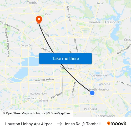 Houston Hobby Apt Airport HOU to Jones Rd @ Tomball Pkwy map