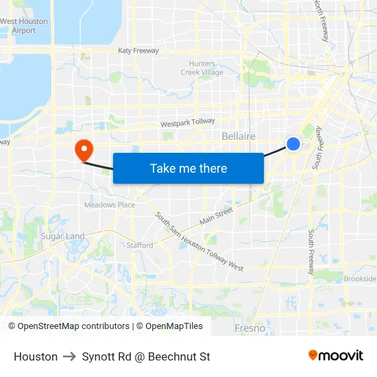 Houston to Synott Rd @ Beechnut St map