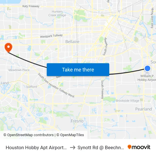 Houston Hobby Apt Airport HOU to Synott Rd @ Beechnut St map
