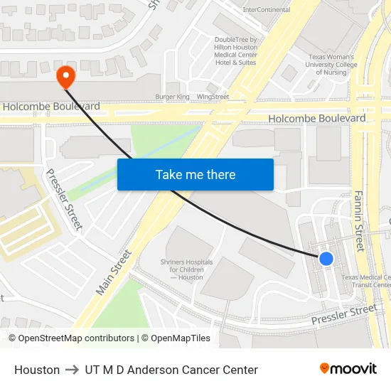 Houston to UT M D Anderson Cancer Center map