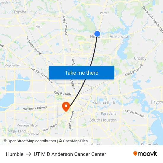 Humble to UT M D Anderson Cancer Center map