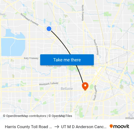 Harris County Toll Road Authority to UT M D Anderson Cancer Center map