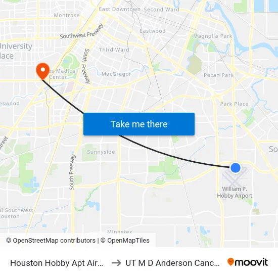 Houston Hobby Apt Airport HOU to UT M D Anderson Cancer Center map