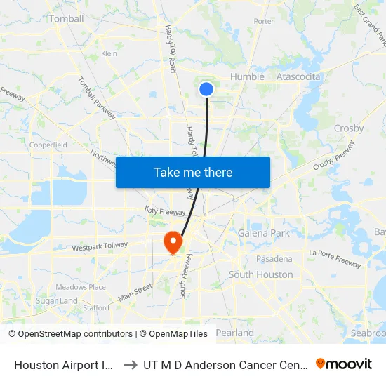 Houston Airport IAH to UT M D Anderson Cancer Center map