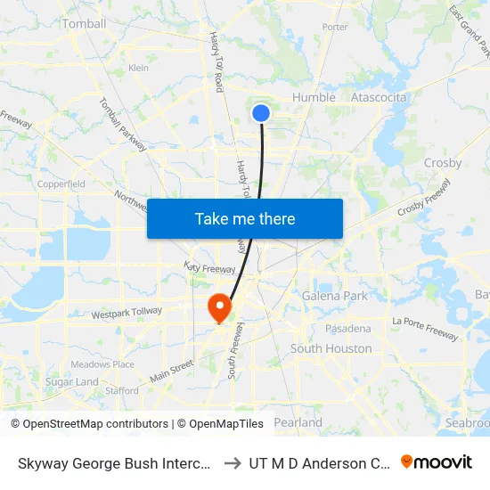 Skyway George Bush Intercontinental Airport to UT M D Anderson Cancer Center map