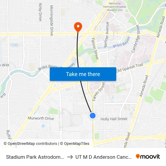 Stadium Park Astrodome Station to UT M D Anderson Cancer Center map
