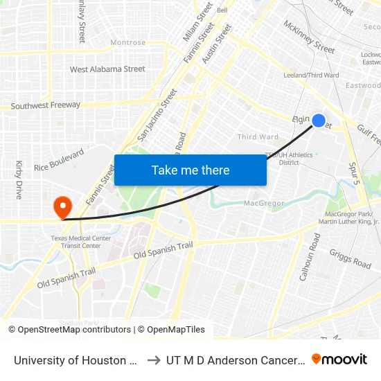 University of Houston System to UT M D Anderson Cancer Center map