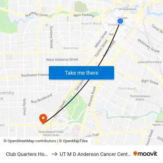 Club Quarters Hotel to UT M D Anderson Cancer Center map