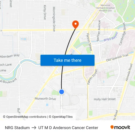 NRG Stadium to UT M D Anderson Cancer Center map