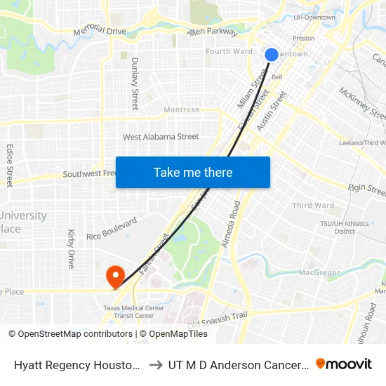 Hyatt Regency Houston Hotel to UT M D Anderson Cancer Center map