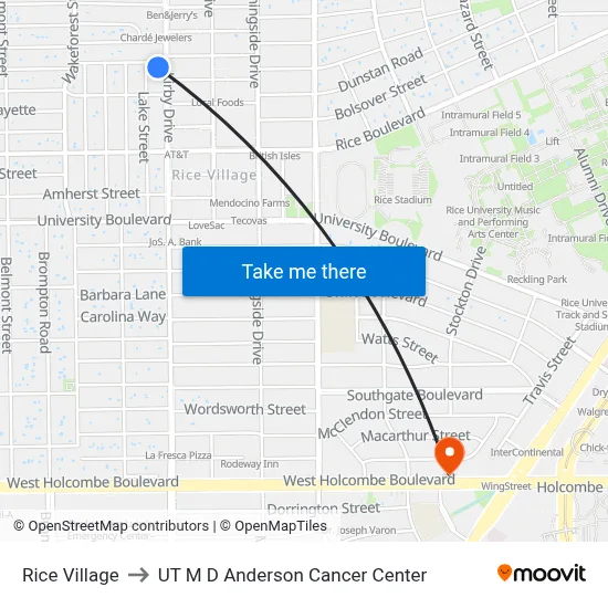 Rice Village to UT M D Anderson Cancer Center map