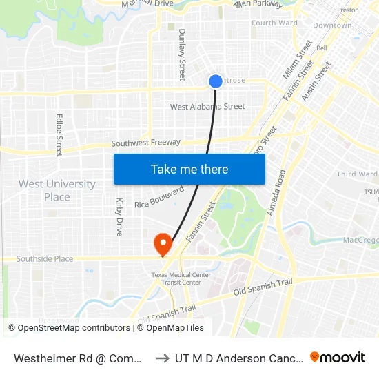 Westheimer Rd @ Commonwealth to UT M D Anderson Cancer Center map
