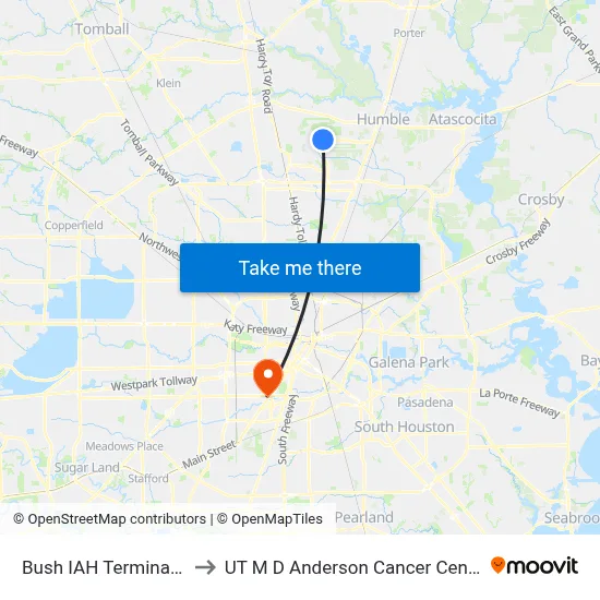 Bush IAH Terminal C to UT M D Anderson Cancer Center map