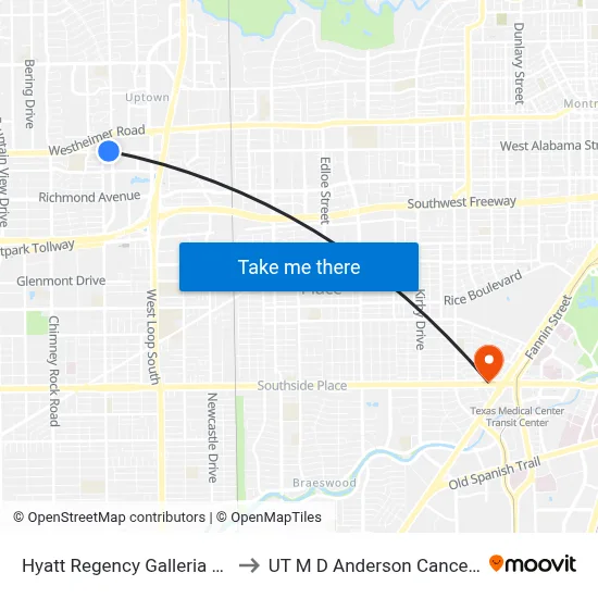 Hyatt Regency Galleria Houston to UT M D Anderson Cancer Center map