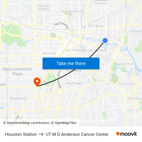 Houston Station to UT M D Anderson Cancer Center map
