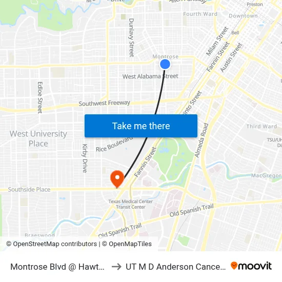 Montrose Blvd @ Hawthorne St to UT M D Anderson Cancer Center map