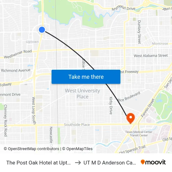 The Post Oak Hotel at Uptown Houston to UT M D Anderson Cancer Center map