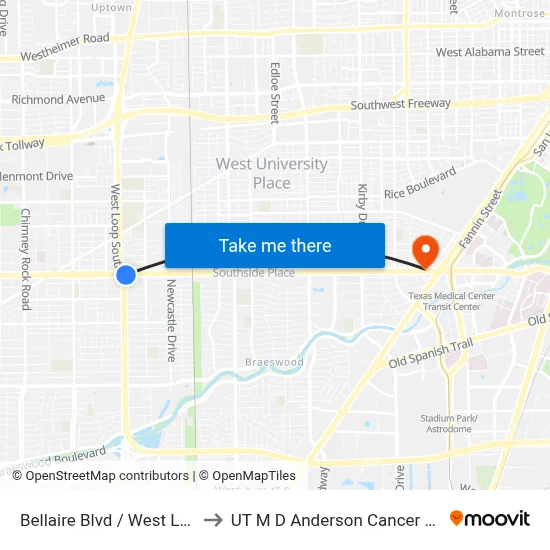 Bellaire Blvd / West Loop S to UT M D Anderson Cancer Center map