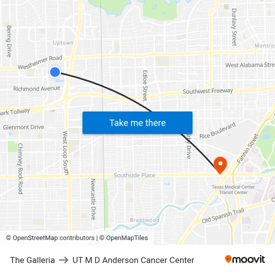 The Galleria to UT M D Anderson Cancer Center map