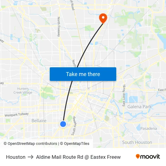 Houston to Aldine Mail Route Rd @ Eastex Freew map