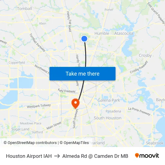 Houston Airport IAH to Almeda Rd @ Camden Dr MB map