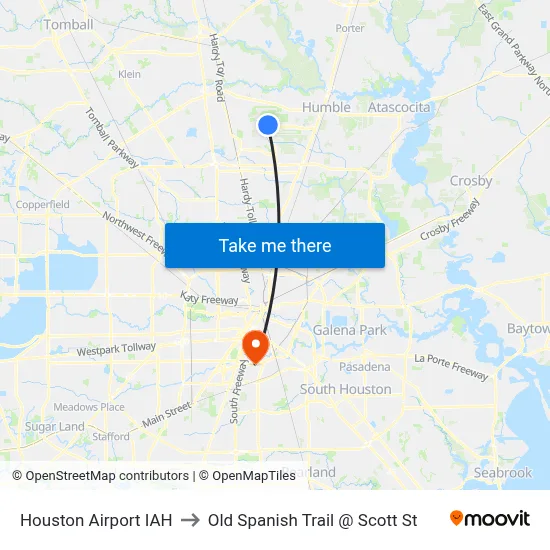 Houston Airport IAH to Old Spanish Trail @ Scott St map