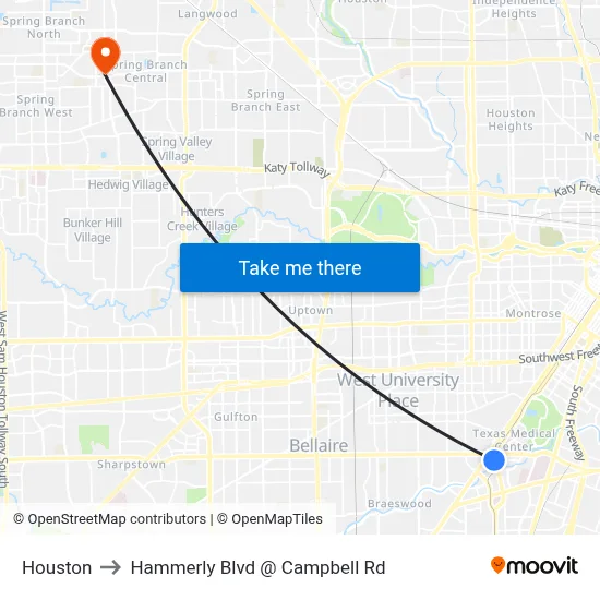 Houston to Hammerly Blvd @ Campbell Rd map