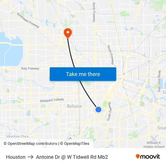 Houston to Antoine Dr @ W Tidwell Rd Mb2 map