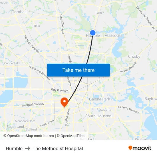 Humble to The Methodist Hospital map