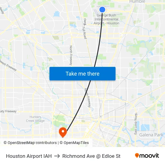 Houston Airport IAH to Richmond Ave @ Edloe St map