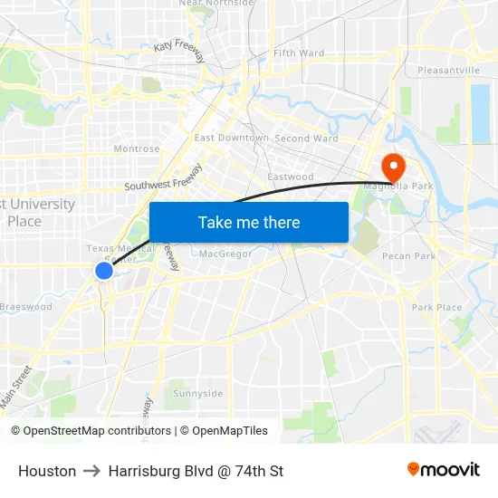 Houston to Harrisburg Blvd @ 74th St map