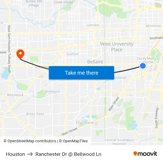 Houston to Ranchester Dr @ Bellwood Ln map