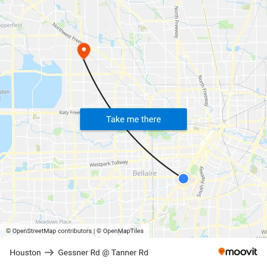 Houston to Gessner Rd @ Tanner Rd map