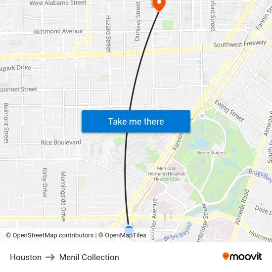Houston to Menil Collection map