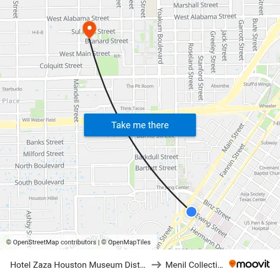 Hotel Zaza Houston Museum District to Menil Collection map