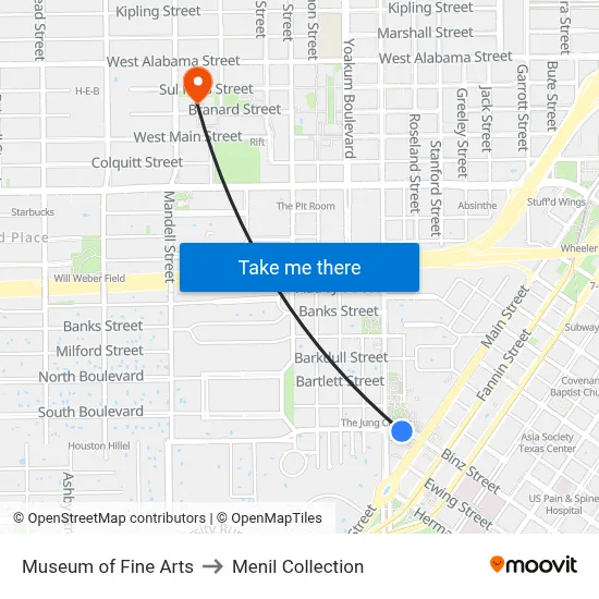 Museum of Fine Arts to Menil Collection map