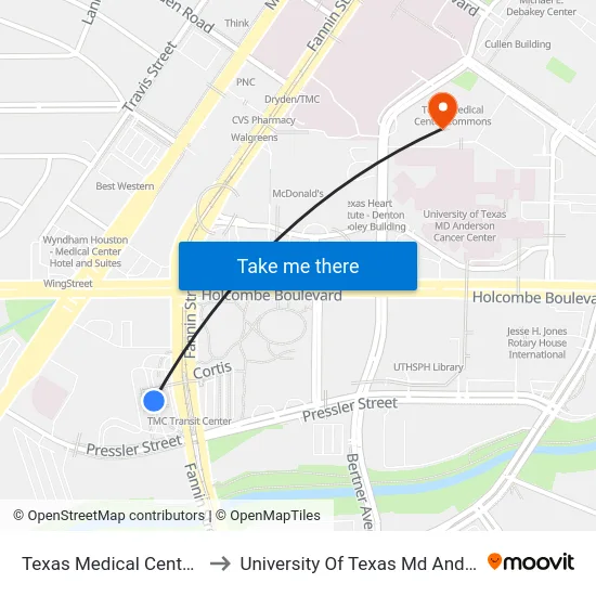 Texas Medical Center Transit Center to University Of Texas Md Anderson Cancer Center map