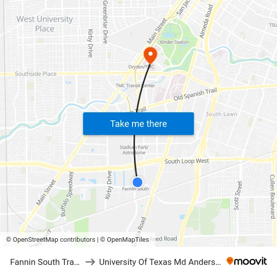 Fannin South Transit Center to University Of Texas Md Anderson Cancer Center map