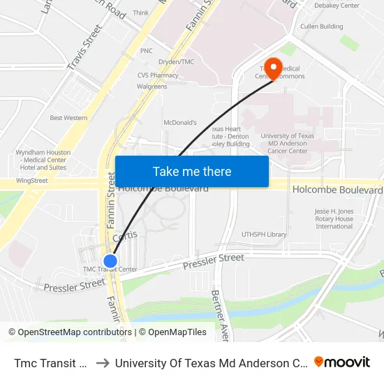 Tmc Transit Center to University Of Texas Md Anderson Cancer Center map