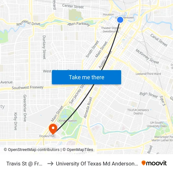 Travis St @ Franklin St to University Of Texas Md Anderson Cancer Center map