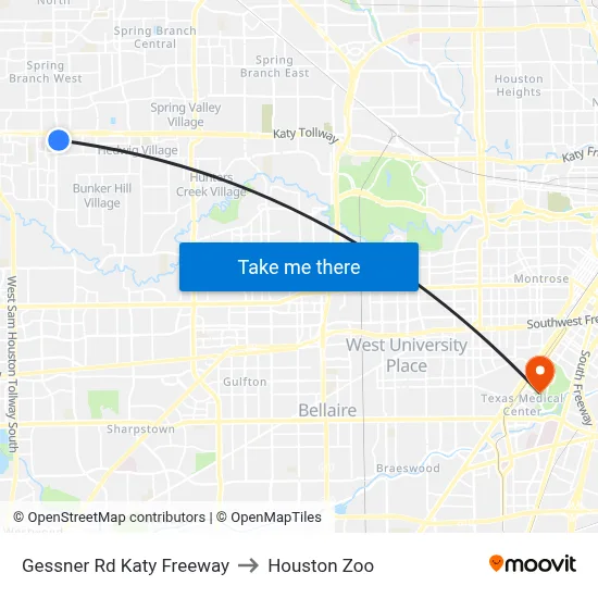 Gessner Rd Katy Freeway to Houston Zoo map